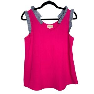 Periwinkle Preppy Hot Pink Sleeveless V-neck Top Ruffled Striped Straps Size XS
